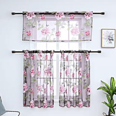 3 PCS Kitchen Curtain Washable Rod Pocket Curtain Tier Embroidered Floral Sheer Curtain