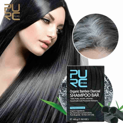 Barra de champú de carbón de bambú orgánico PURC, jabón de desintoxicación limpio, tratamiento de tinte de Color negro para el cabello, champú para el cabello, jabón brillante para el tratamiento del cabello