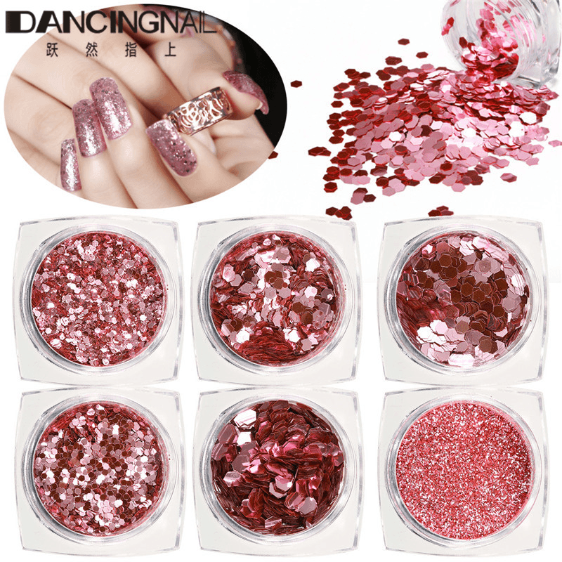 6 Bottles of Pink Superfine Glitter Small Sequin Nail Glitter Set