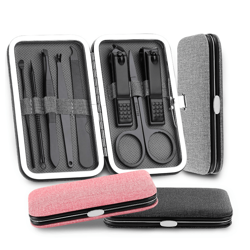 Y.F.M® Stainless Steel Black Nail Clipper Pedicure Scissor Tweezer Manicure Set Kit