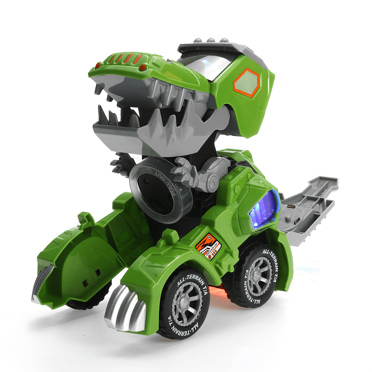 Electric Deform Dinosaur Automatically Turn Car Toy with Music Flashing LED Lights for Kids Gift Collection