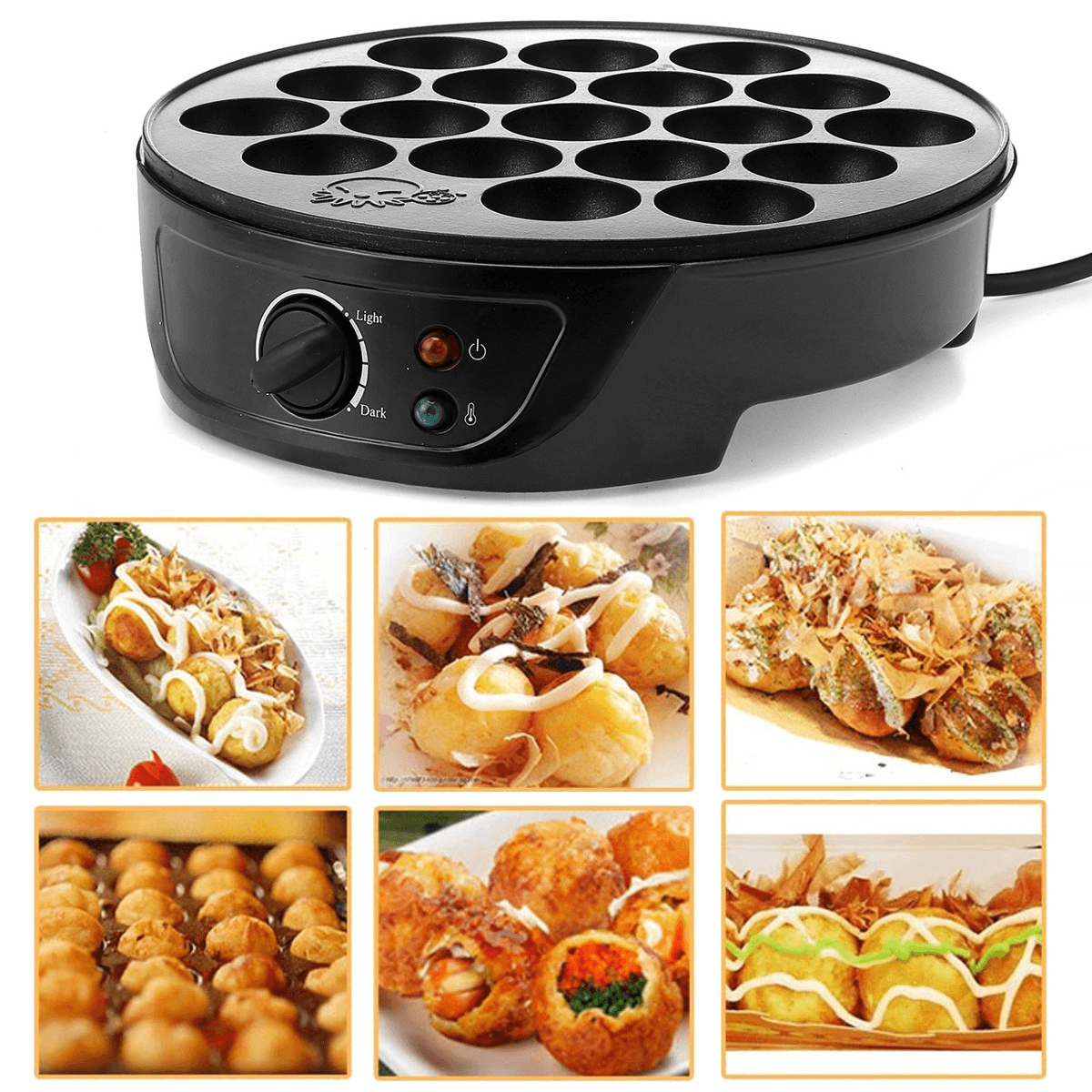 Takoyaki Grill Pan Plate Cooking Octopus Ball Maker Baking 220V 750W 18 Holes