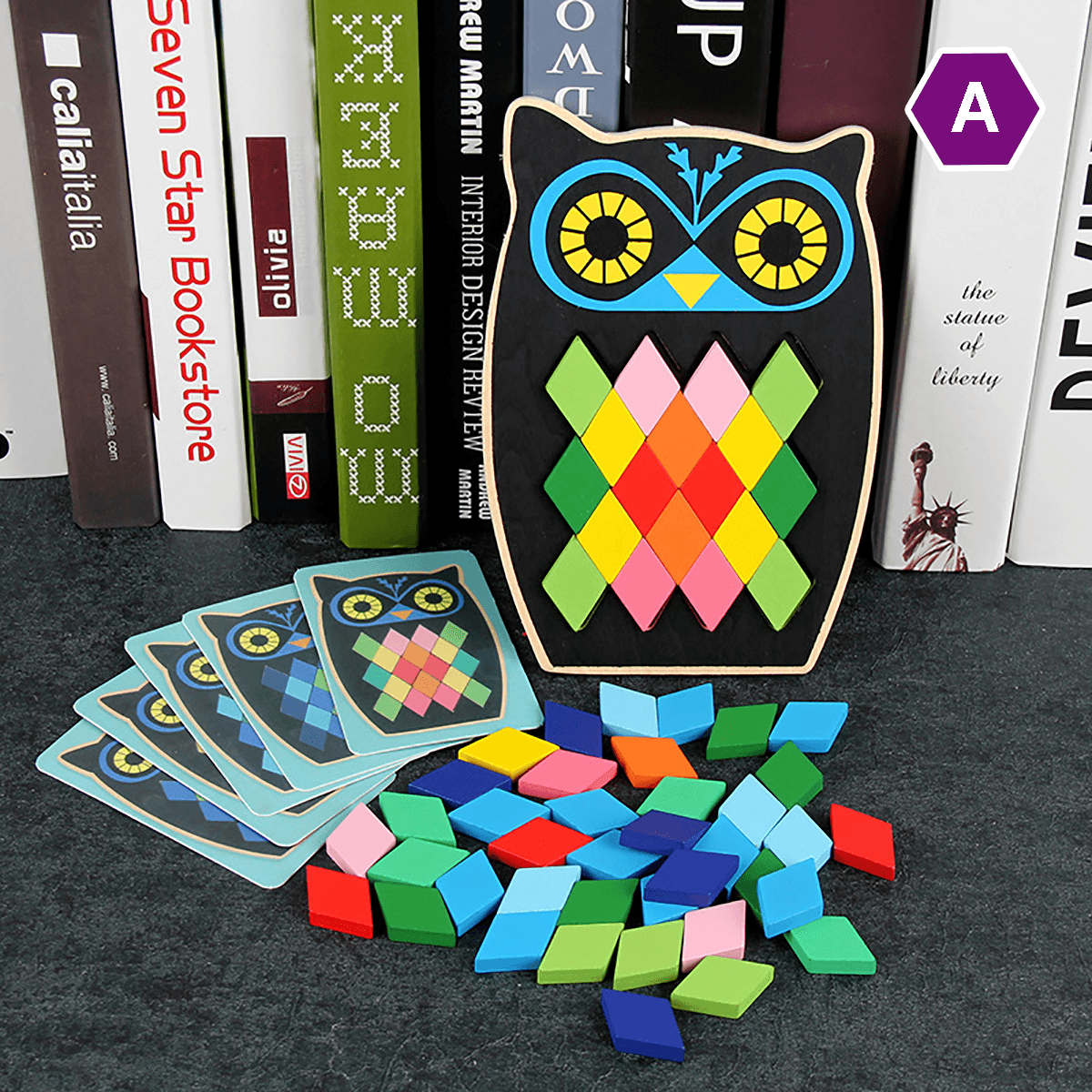 Wood DIY Assembly Jigsaw Puzzle Toy Colors Shapes Cartoon Fish Owl Matching Cards Toy for Children Learning