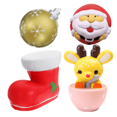 4PCS Weihnachtsgeschenk Squishy Teacup Deer 14CM Santa Claus 7CM Snow Boot 11CM Gold Ball 9CM