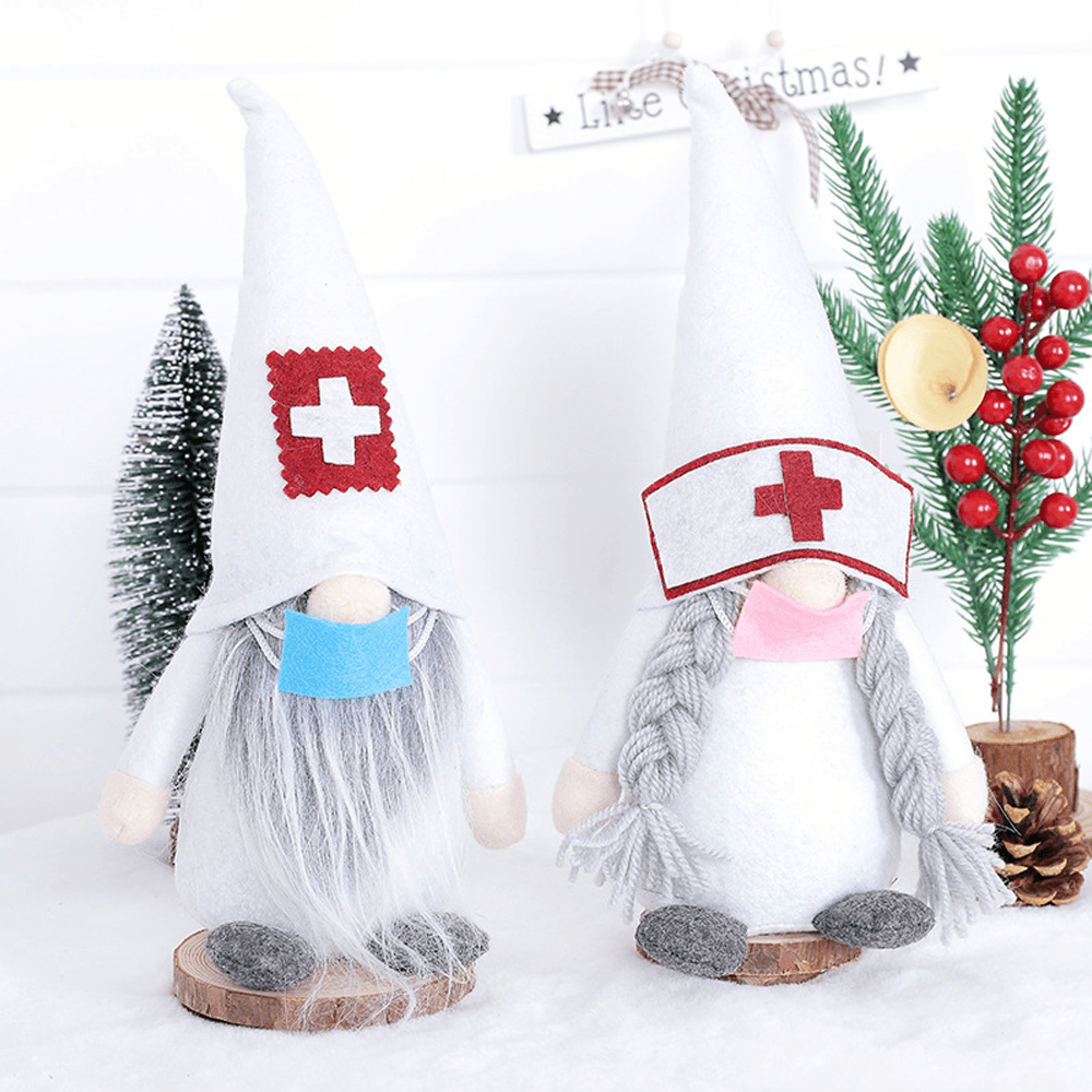 2020 New Christmas Cartoon Long Hat Swedish Gnome Doctor Nurse Santa Claus Faceless Doll Plush Elf Toy for Home Decoration Gift