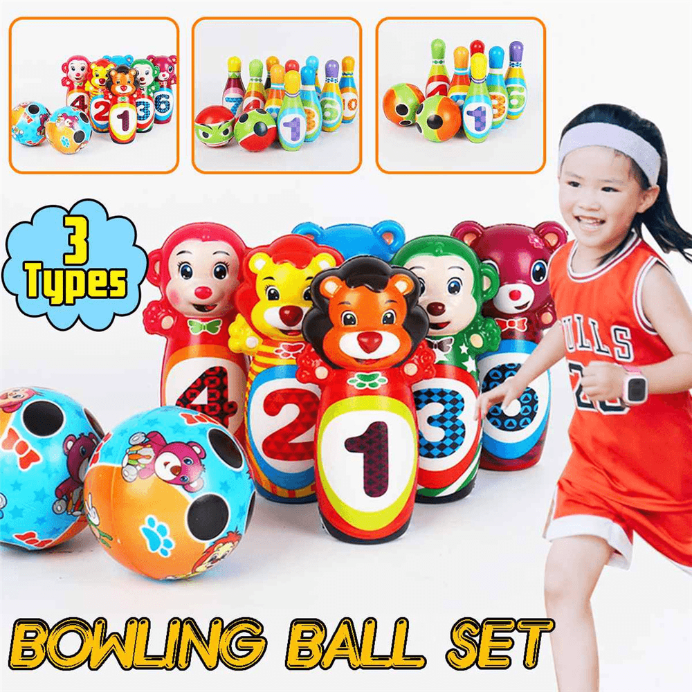 12PCS Cute Mini Bowling PU Soft Indoor Sport Play Games Safe Foam Kids Bowling Children Indoor Sport Family Funny Game Toy Gift