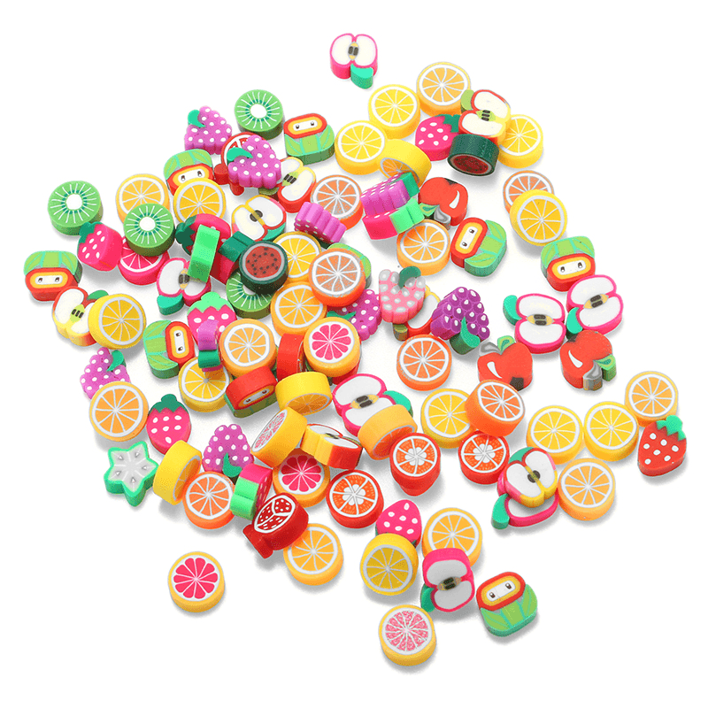 100PCS DIY Slime Accessories Decor Fruit Cake Flower Polymer Clay Toy Nail Beauty Ornament