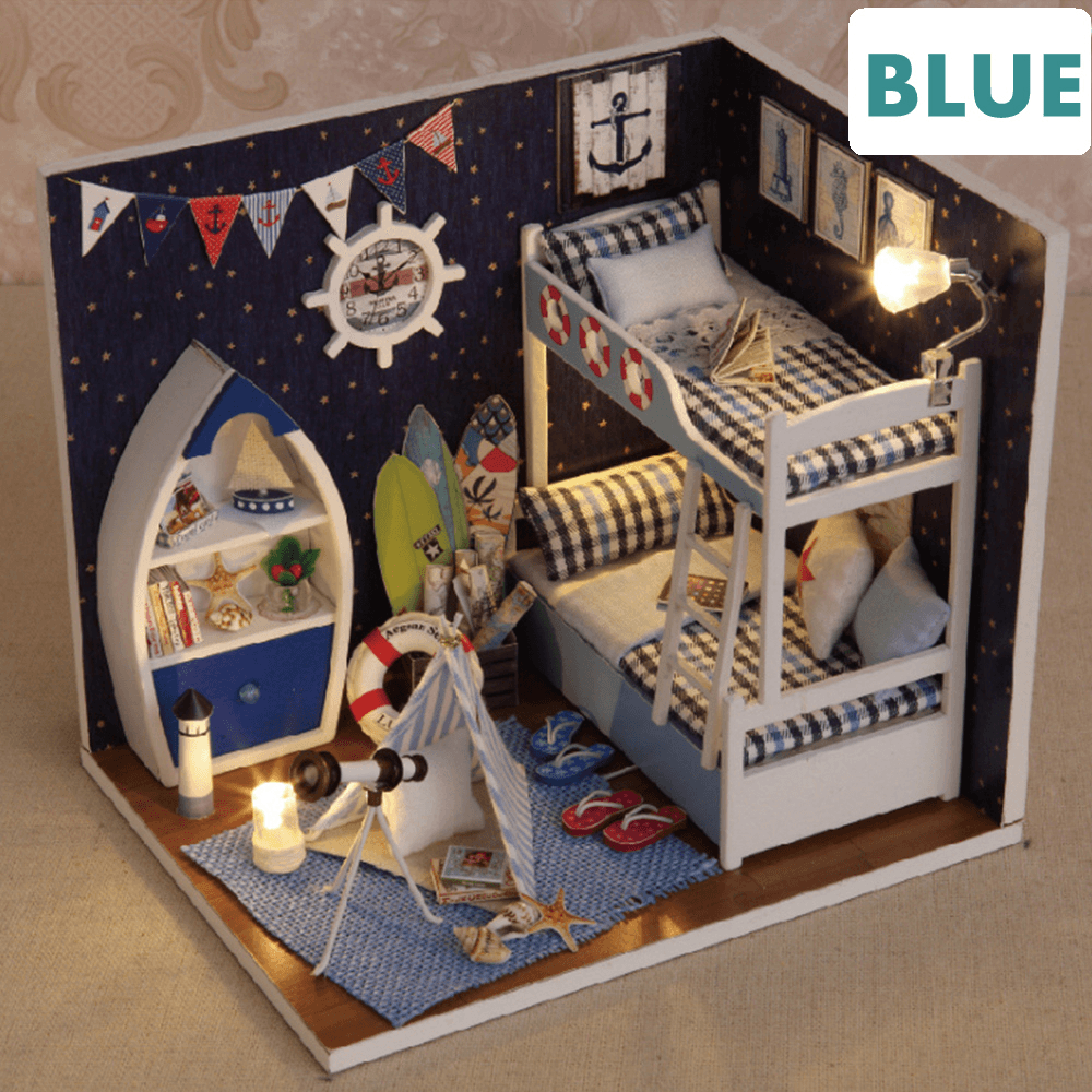 Creative Room DIY Handmade Assembly Doll House Miniature Furniture Kit with LED Light Dust Proof Cover Toy for Kids Birthday Gift Home Decoration Collection