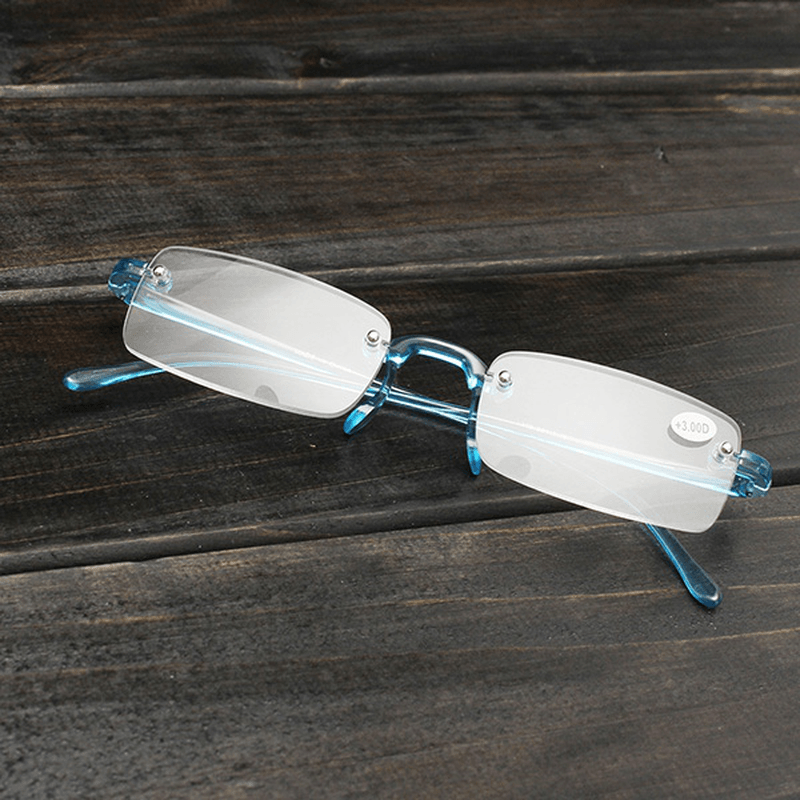 Blue Rimless Light Presbyopic Reading Glasses Fatigue Relieve Strength 1.0 1.5 2.0 2.5 3.0