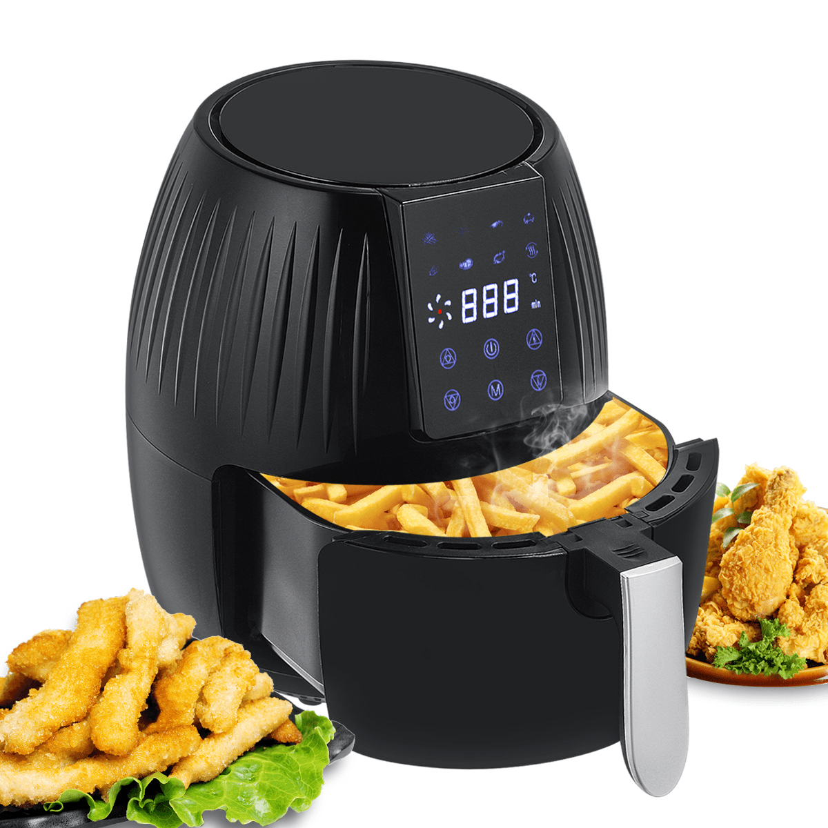 1300W Electric Hot Air Fryers Oven Oilless Cooker 5.5L Large Capacity Touch Screen 360° Cycle Heating with Non Stick Pot Liner