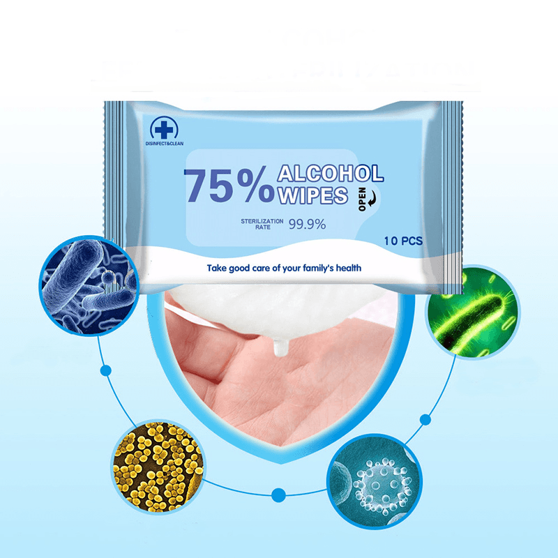 10Pcs/Bag Portable Household Disposable Alcohol Wet Wipes Antiseptic Cleaning Sterilization Paper for Healthcare