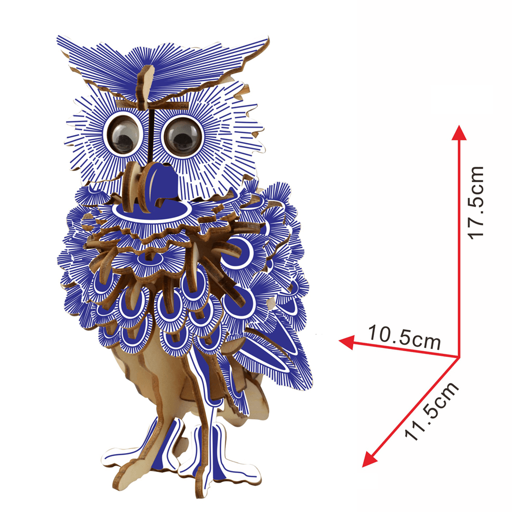 3D Woodcraft Assembly Kit Blue Owl with Eyes for Children Toys