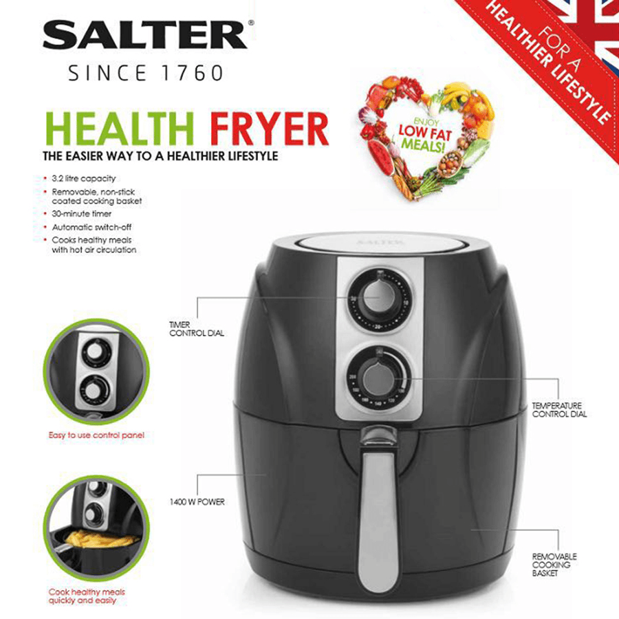 SALTER Air Fryer Household Circulation Fume Free Non-Stick Frying Pan Intelligent Mobile-Uk-Black