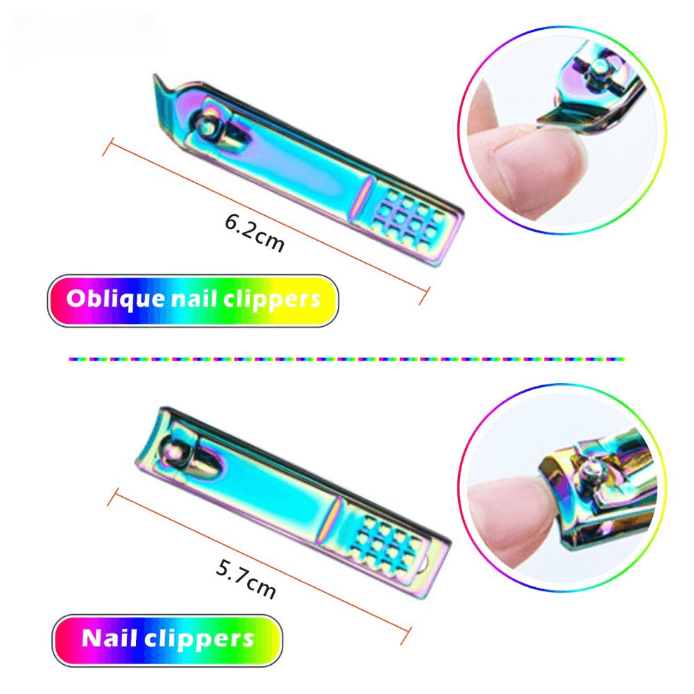 8Pcs Rainbow Stainless Steel Nail Clippers Set Professional Scissors Suit with Box Trimmer Grooming Manicure Cutter Kits