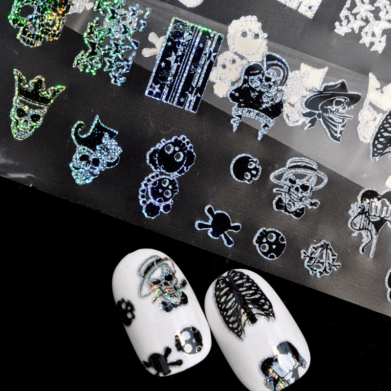 Dancingnail Nagelaufkleber, Halloween-Schädelkopf, Punk-Stil, Zombie-Design