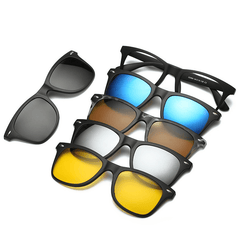 5 in 1 TR-90 Polarized Magnetic Glasses Clip on Magnetic Lens Sunglasses Uv-Proof Night Vision with Leather Bag