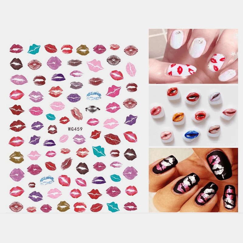 3D Nail Art Stickers Heart Colorful Red Lip Nail Transfer Decals Valentine'S Day Tips