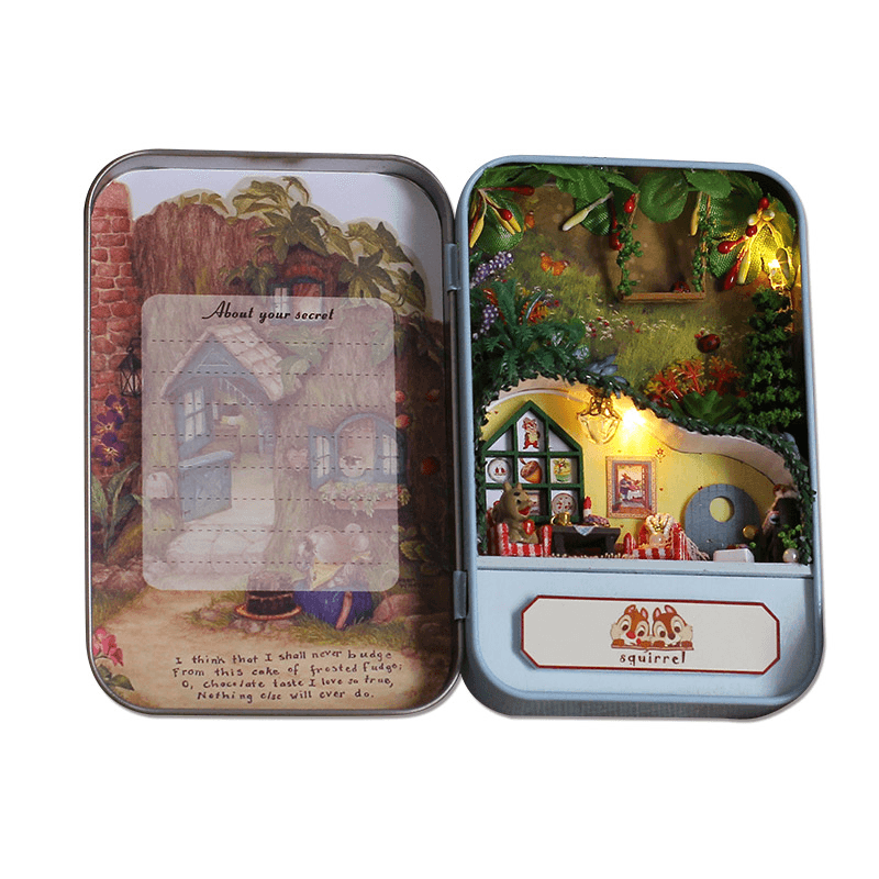 Iiecreate DIY Tin Box Secret Dollhouse with Light T-002 T-003 T-004 T-005 Gift Home Office Decor