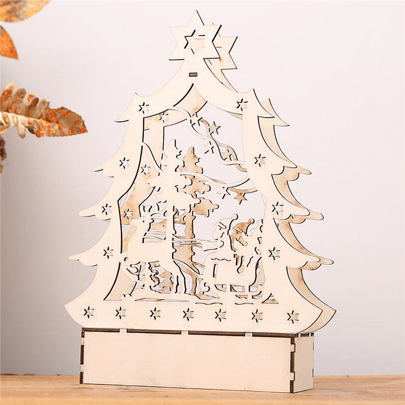 Christmas Party Home Decoration LED Lamp Glowing Wooden Tree Ornament Toys for Kids Children Gift