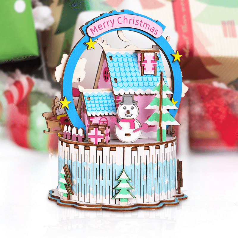 Iiecreate DIY Assembled Christmas Eve and Thanksgiving Christmas Music Box Doll House Model Toy