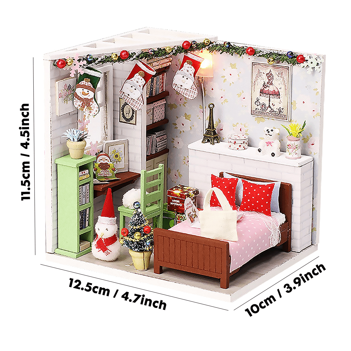 Wooden Bedroom DIY Handmade Assemble Doll House Miniature Furniture Kit Education Toy with LED Light for Collection Birthday Gift