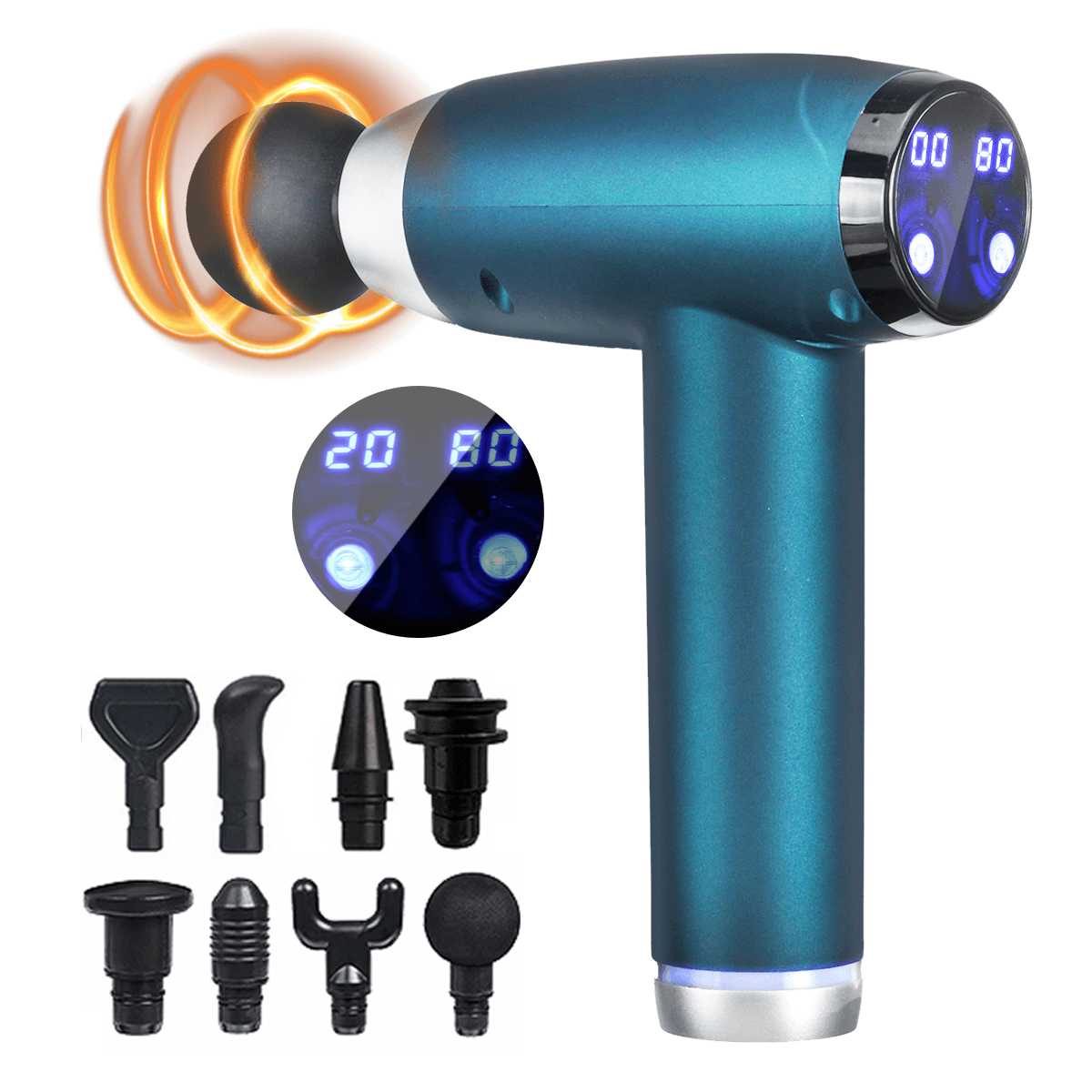 12V Matte Texture LCD Percussion Massager USB 7200R/Min Muscle Relief Sport Recovery 20 Speed Electric Massager with 8 Heads