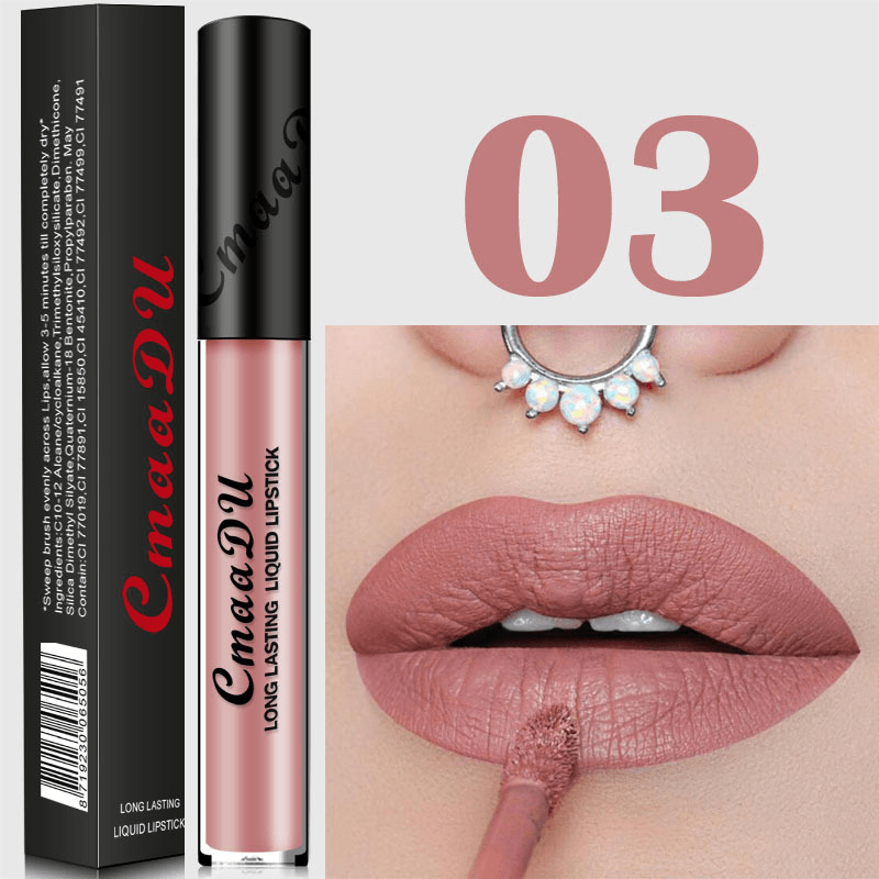 Cmaadu Metal Mate Brillo de labios Maquillaje Lápiz labial Lentejuelas sexy Impermeable Cosmético azul de larga duración