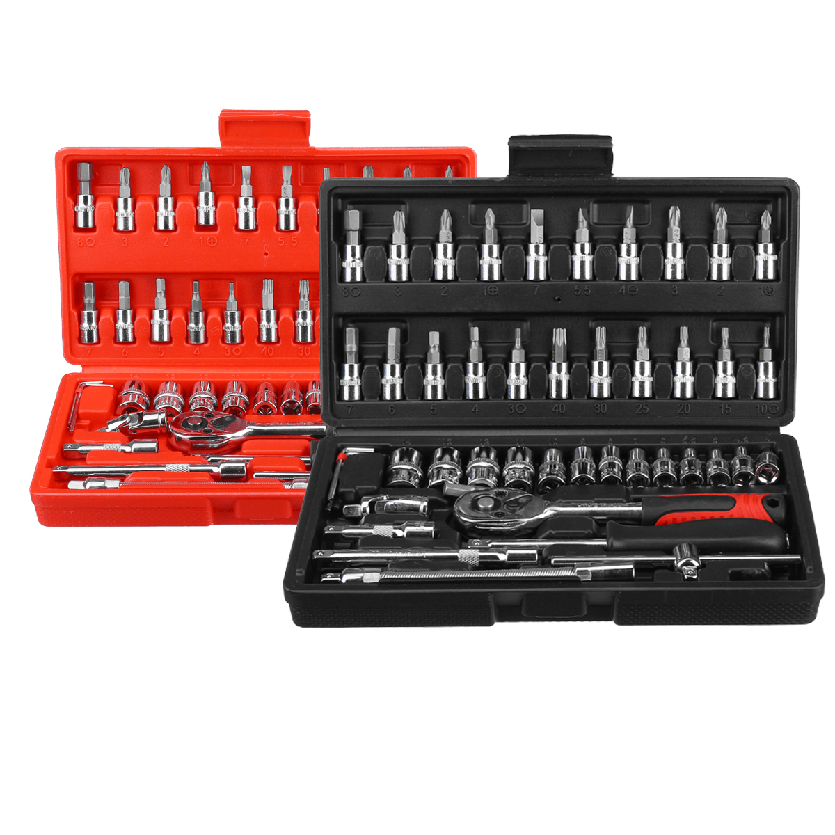 46Pcs Car Repairing Tools 1/4" Drive Socket Ratchet Wrench Kit Hand Tools Spanner Household Car Repair Tool Set