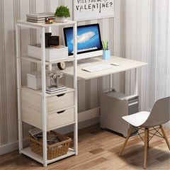 Computer Laptop Desk 47 Inch Writing Study Table Bookshelf Desktop Multifunction Desktop Workstation with Storage Racks & 2 Drawers Home Office Furniture