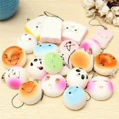 20 Stück zufällige mittelgroße Mini-Squishy-Soft-Panda-Brot-Kuchen-Brötchen-Handybänder