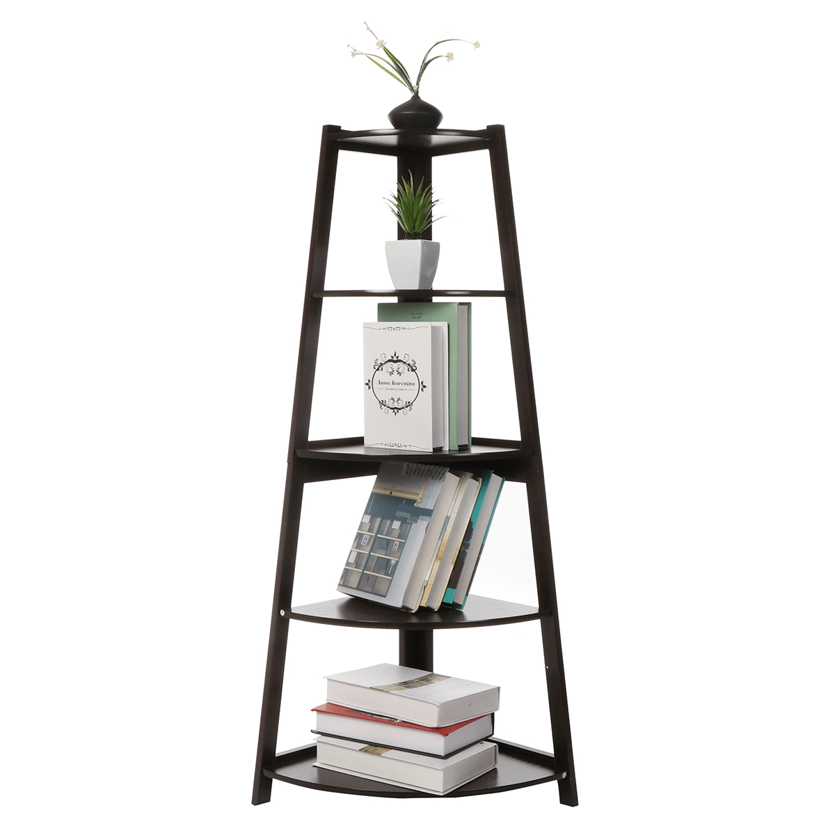 Creative Ladder Bookshelf Simple Wood Corner Bookcase Storage Rack Potted Flower Stand Shelves for Home Office