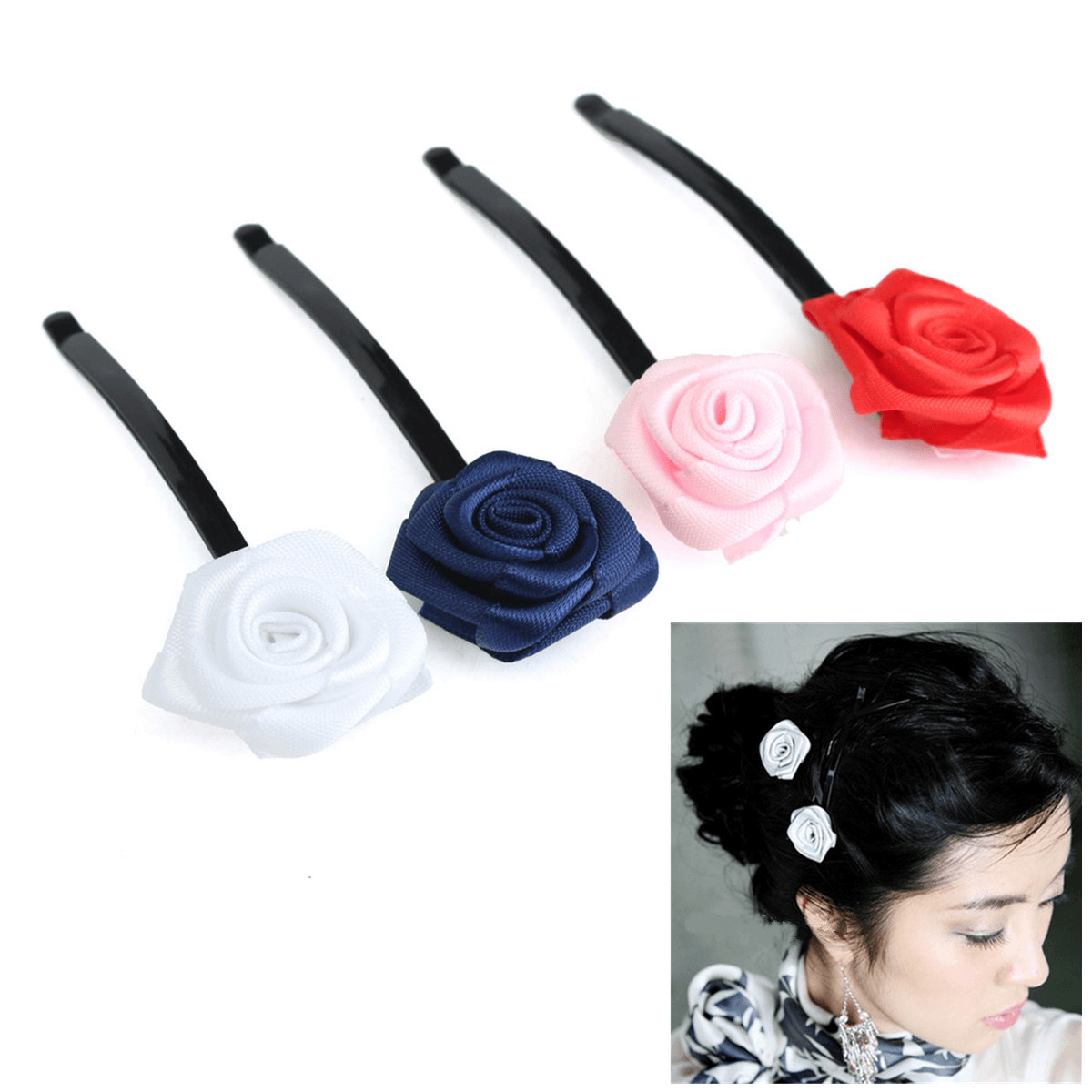 6Pcs Rose Flowers Hair Pins Grips Clips Accessories for Wedding Party