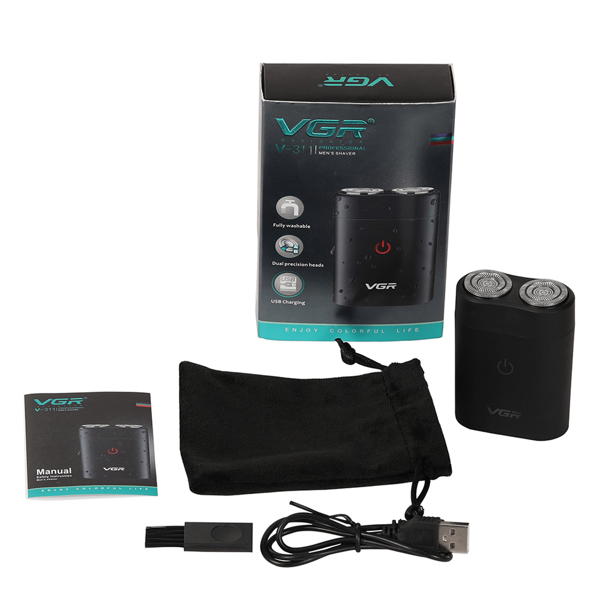 Afeitadora eléctrica portátil, maquinilla de afeitar recargable por USB para hombres, cabeza flotante de doble red, cuerpo completo lavable