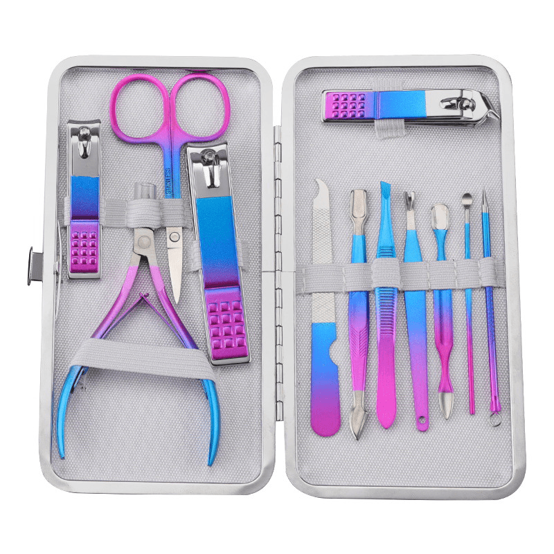 7/10/12/15Pcs TSLM2 Titanium Colorful Nail Clippers Set Professional Scissors Suit No Hurt Trimmer Grooming Manicure Cutter Kit