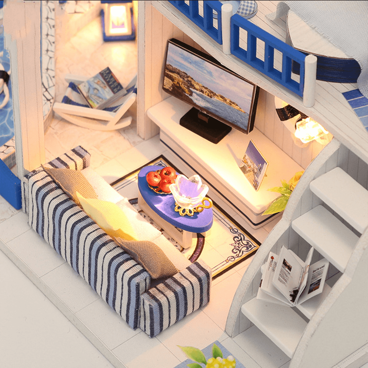 Wooden 3D DIY Handmade Assemble Doll House Miniature Kit with Furniture LED Light Education Toy for Kids Gift Collection