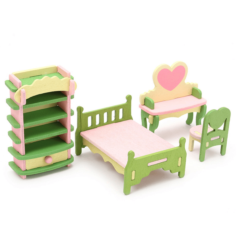 Wooden Furniture Set Doll House Miniature Room Accessories Kids Pretend Play Toy Gift Decor