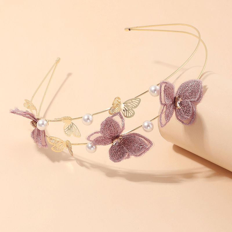 Diadema de mariposa púrpura romántica con bordado hecho a mano, accesorios para el cabello