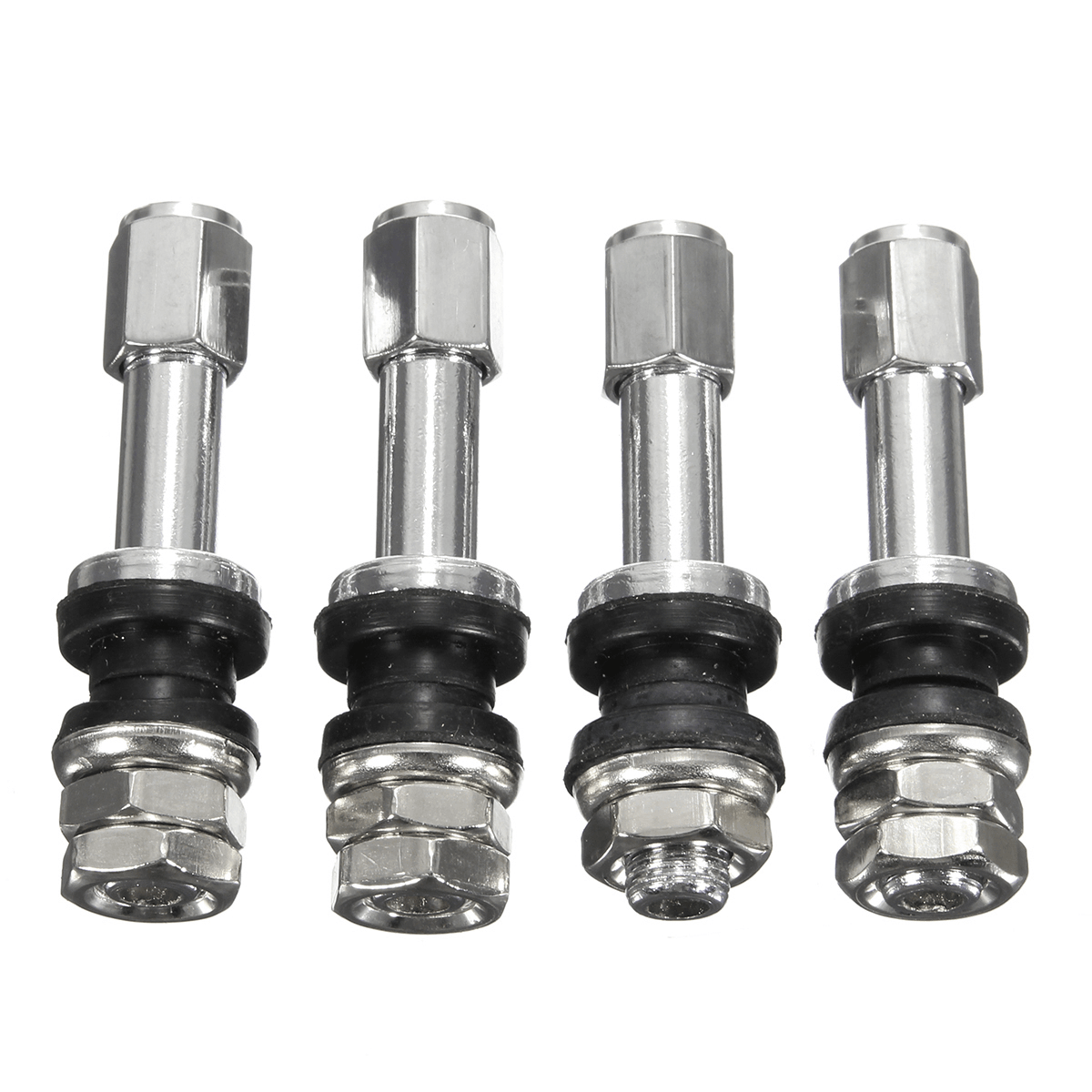 4Pcs Bolt in Aluminum Car Wheel Tire Tubeless Valves Stem with Dust Caps Silver