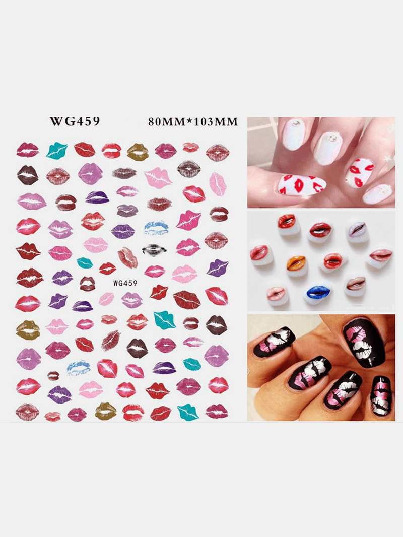 3D Nail Art Stickers Heart Colorful Red Lip Nail Transfer Decals Valentine'S Day Tips