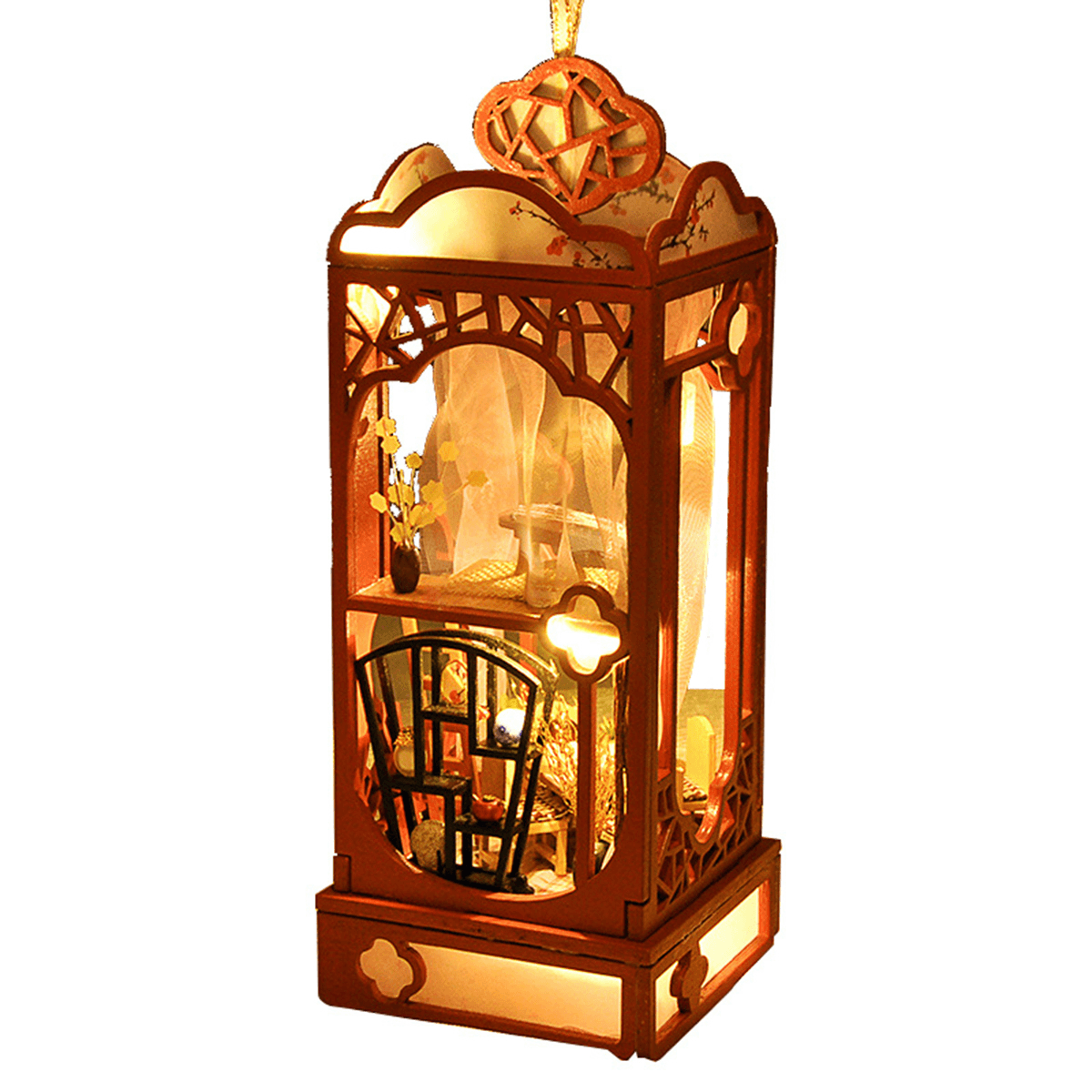 Chinese Style DIY Hanging Miniature Doll House Wooden Furniture Kits with Light for Kids Birthday Gift