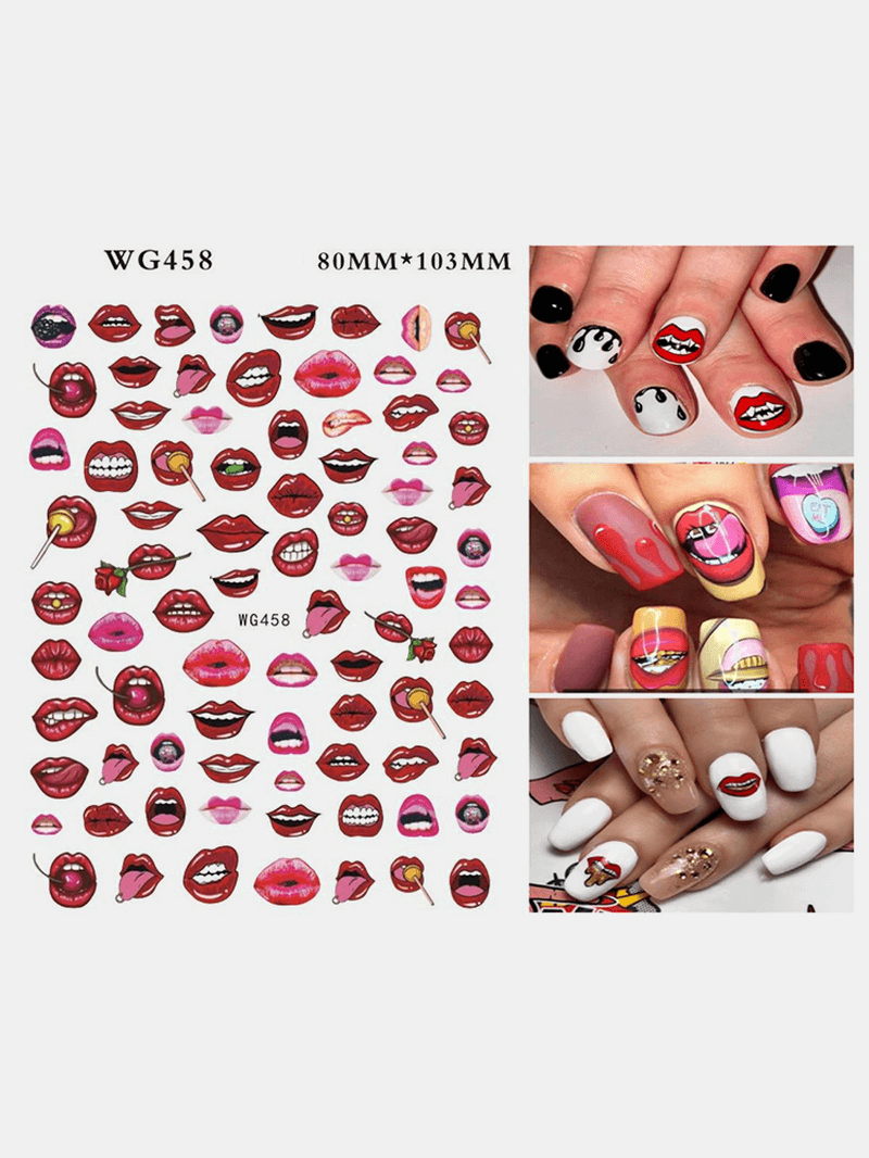 3D Nail Art Stickers Heart Colorful Red Lip Nail Transfer Decals Valentine'S Day Tips