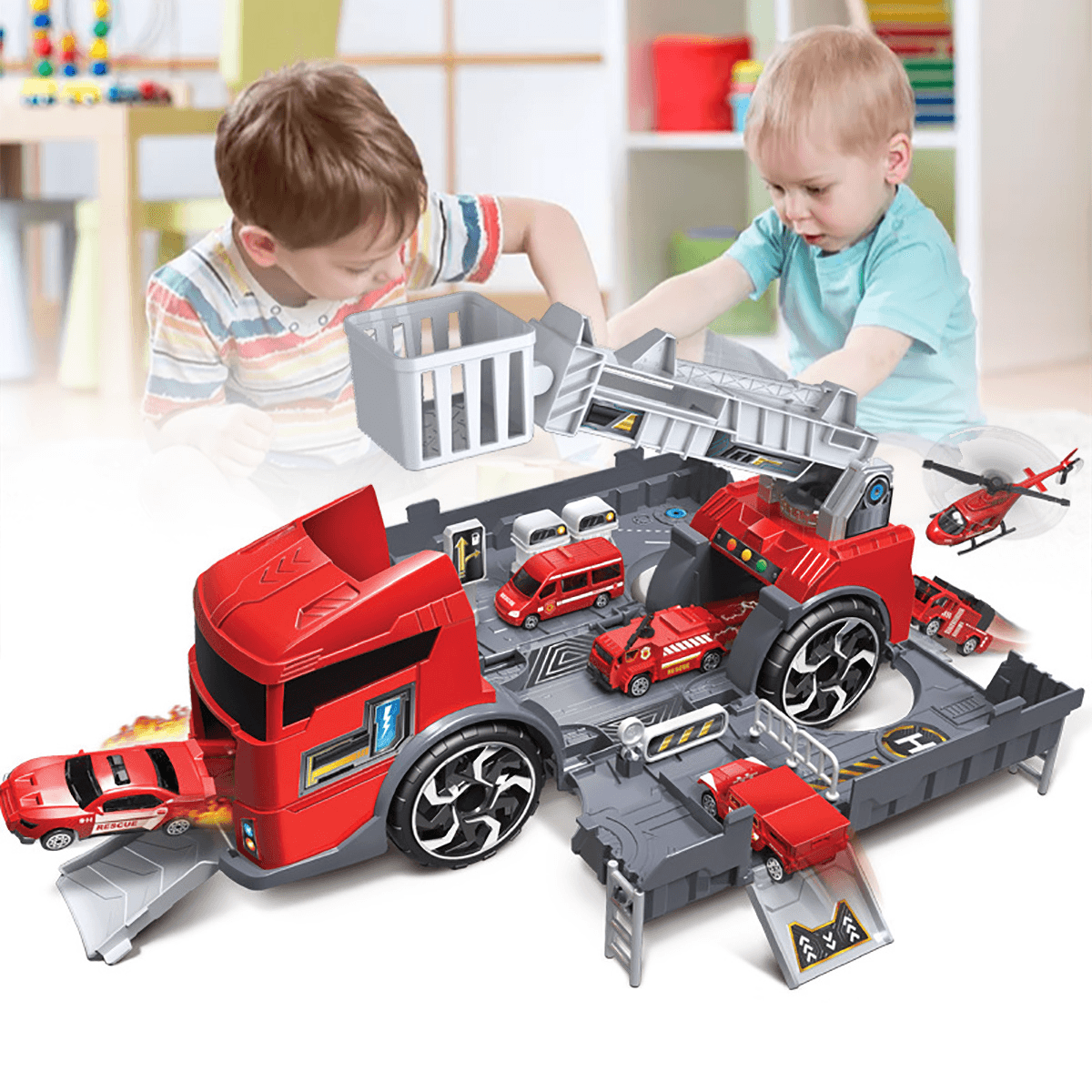 Children'S Simulation Diecast Engineering Vehicle Model Set Deformation Storage Parking Lot Educational Toys