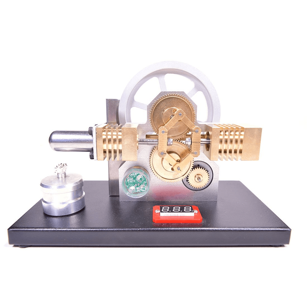 Enjomor Horizontal Gear Drive Hot Air Stirling Engine LED Electricity Generator Model with Voltmeter