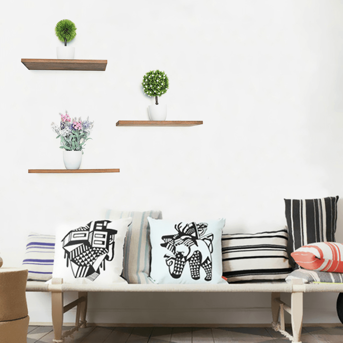 3 Pcs/Set Wooden Wall Shelves Storage Racks Plants Holder Organizer Storage Shelf Bookshelf Home Decoration