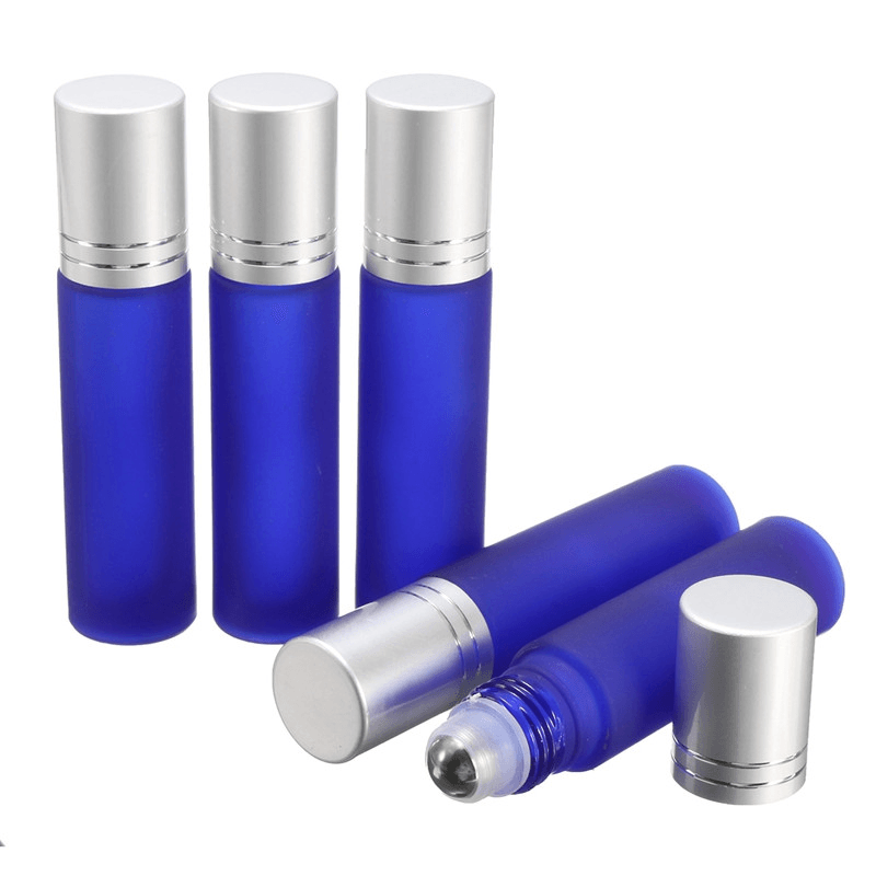 5PCS 10Ml 1/3Oz Cobalt BLUE ROLL on GLASS BOTTLE ESSENTIAL OIL Roller Ball