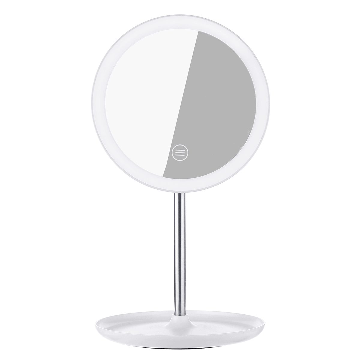 GLIME White Circular Mirrors Lamp 1200 Ma Battery with 5X Magnifier Touch Switch Three Color Temperature Adjustment Polarless Dimming Distribution USB Wire