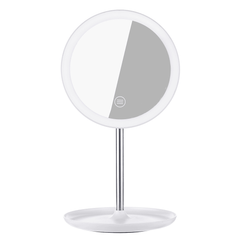 GLIME White Circular Mirrors Lamp 1200 Ma Battery with 5X Magnifier Touch Switch Three Color Temperature Adjustment Polarless Dimming Distribution USB Wire