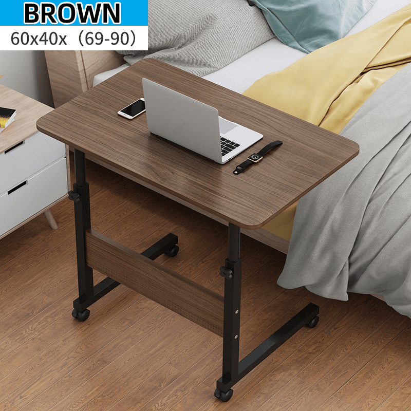 Computer Laptop Desk Adjustable Height Moveable Bed Side Writing Study Table Bookshelf with Storage Racks Home Office Furniture