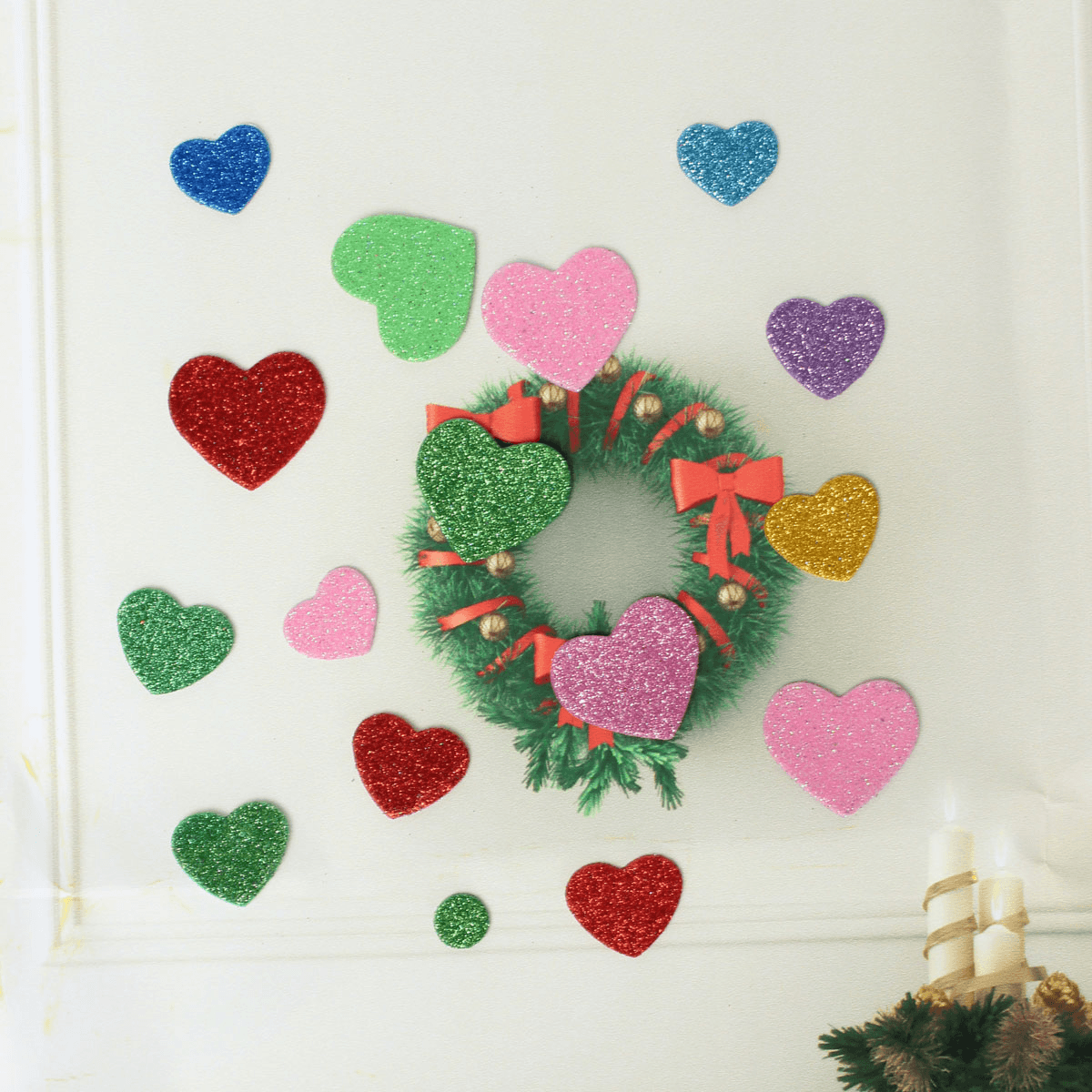 30Pcs Assorted Glitter Shapes Hearts Stars round Flowers Foam Stickers DIY Craft