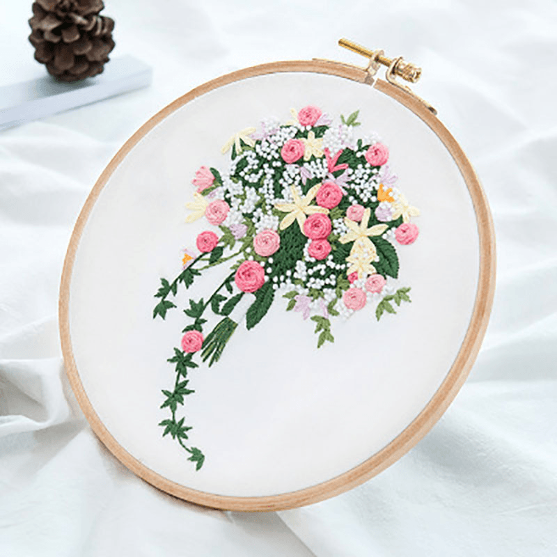 3D Bouquet Flower Printed 3D DIY Embroidery Clothing Fabric Sticker Kits Art Sewing Knitting Package Handmade Beginner DIY